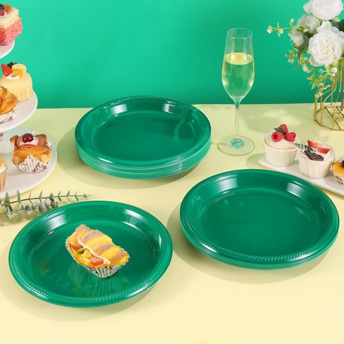 BONSINY Green Plastic Plates Disposable 10 inch | 50 PCS Green Disposable Plates for Party, Picnic, Birthday, BBQ, Graduation, St Patricks Day