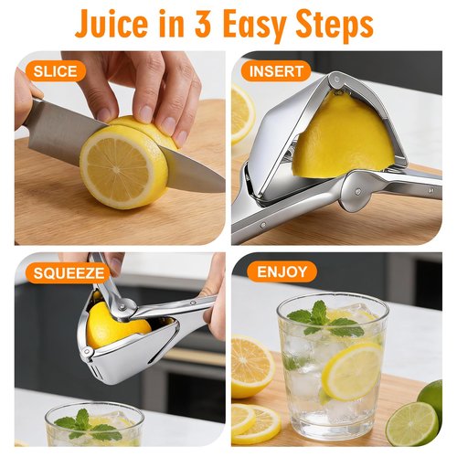 Lemon Squeezer, Stainless Steel Lemon Juicer, Manual Juicer for Lemon Citrus Lime, Foldable Handheld Citrus Squeezer with Seed-Strainer (Silver)