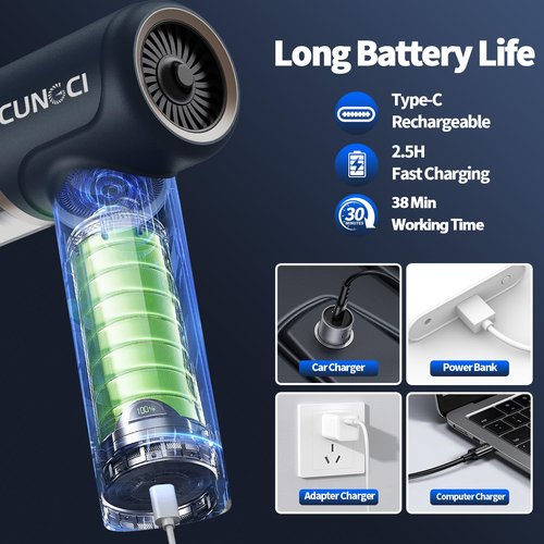 CungCi Car Vacuum Handheld Vacuum Portable Cordless, 18000Pa 5 in 1, 100W Brushless Motor, High Power Vacuum Cleaner with Window Breaker Hammer, LED Light, Multi-Nozzles for Car, Home, Pet, Office