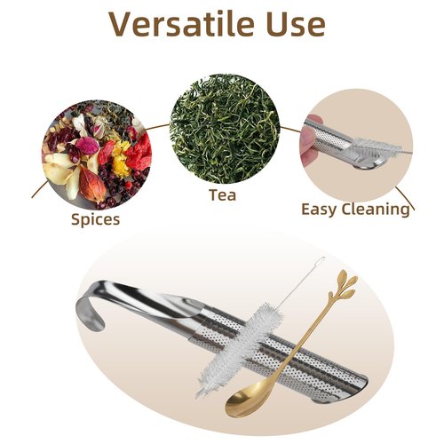 CEYAZYE 3PCS Stainless Steel Tea Infuser Set for Loose Leaf Tea, Includes Elegant Spoon and Cleaning Brush, Perfect Fine Mesh Strainer, Metal Diffuser, Pipe Tea Steeper for Loose Tea, Coffee, Spices