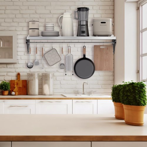 VENFAN 48" x 12" Stainless Steel Shelf Wall Mounted | Heavy-Duty Commercial Stainless Steel Shelf Storage with 8 Hooks for Kitchen Wall, Restaurant, Garage and Microwave Oven