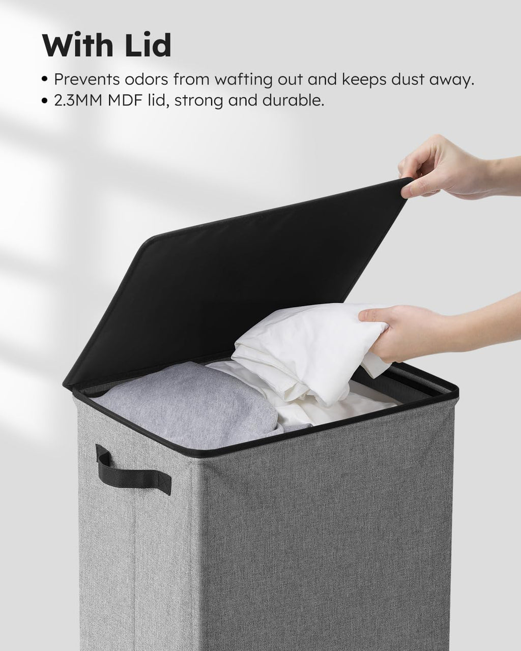 SOLEDI Laundry Hamper - 90L Large Collapsible Basket with Lid & Removable Bag - Grey