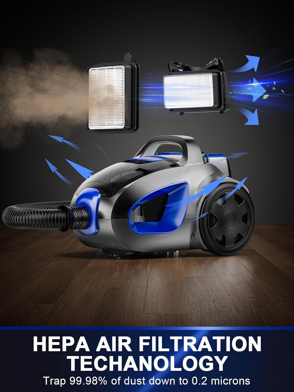 Skiennix Canister Vacuum Cleaner - 40Kpa 1600W Cyclone Power, Lightweight & Bagless | 3.7QT Dust Cup, Blue