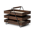 Umbra 1004037-048 Terrace Jewelry Tray – Three-Tier Jewelry Tray With Three Sliding Linen Lined Wood Trays With Metal Frame and Handle, Easy Storage and Access, Black/Walnut Finish
