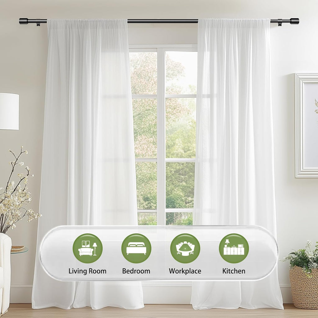 Regine Switzerland Adjustable Black Curtain Rods - 30-60 Inch for 30-54 Inch Windows | 2 Pack