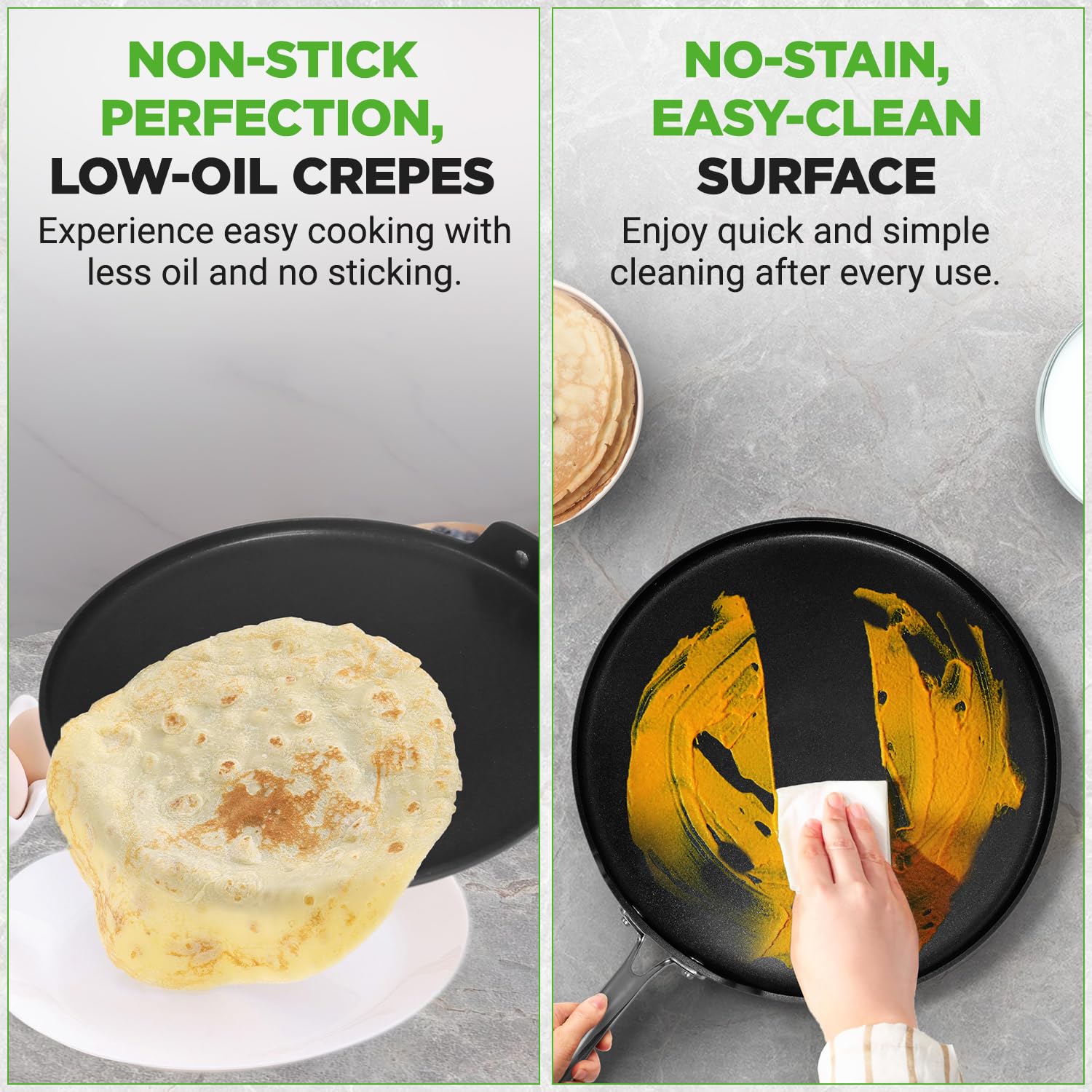 NutriChef 12 Inch Crepe Pan Non Stick, Ideal for Large Pancakes, Dosa, Chapati & Tortillas, Hard-Anodized, Dishwasher Safe