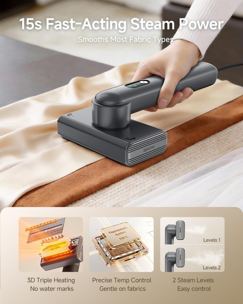Epicka Dual Voltage Travel Steamer - Portable 2-in-1 Handheld Iron with Auto Shut-Off & Dual Steam Modes, Grey