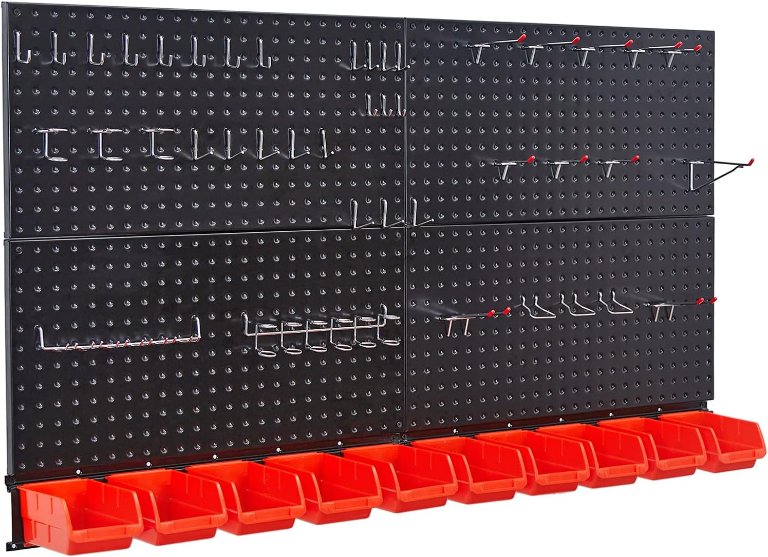 Ultrawall Pegboard Wall Organizer - Black Metal Panels with Hooks & Storage Bins | 59-Piece Garage System