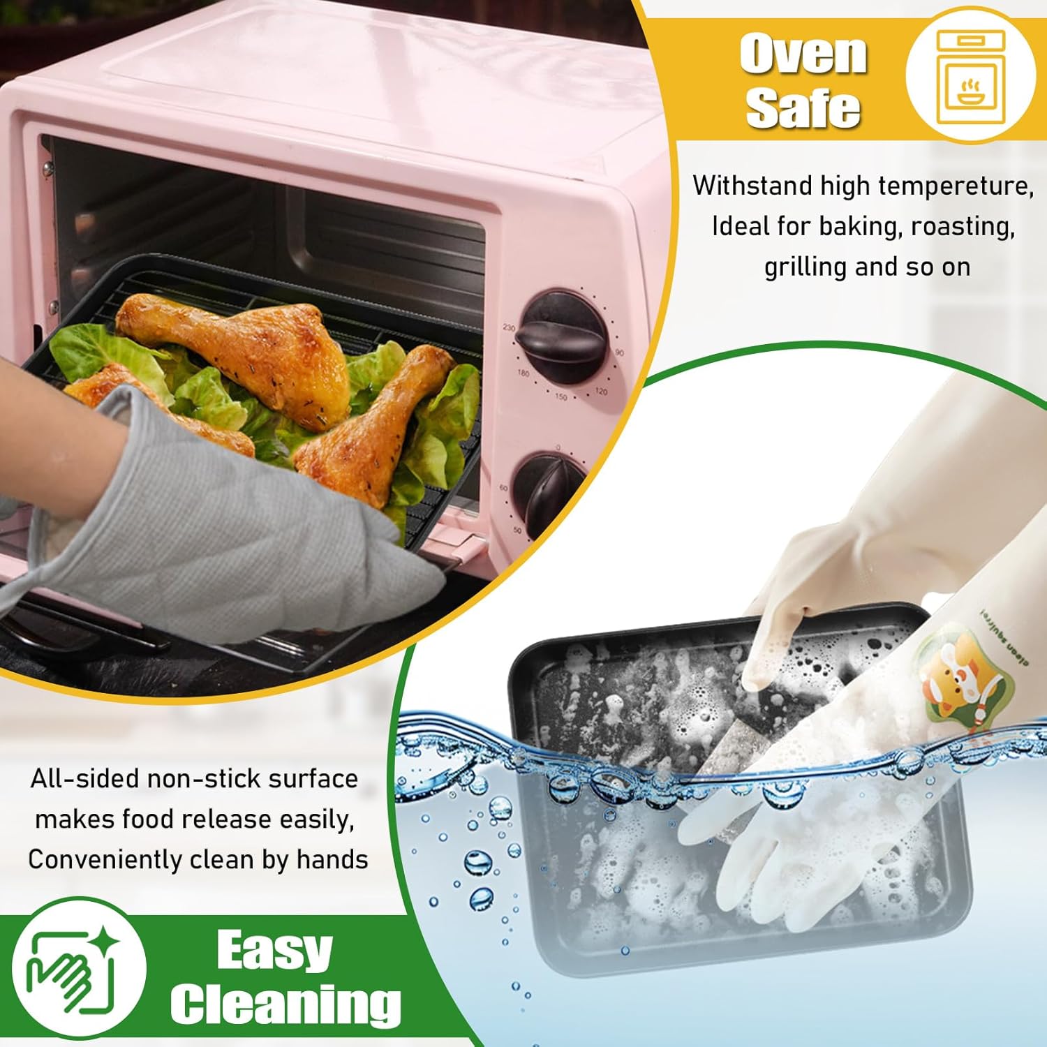 P&P CHEF Nonstick Baking Sheet Pan with Cooling Rack - Easy Clean Oven Tray, Black, 10.4 x 8 Inch