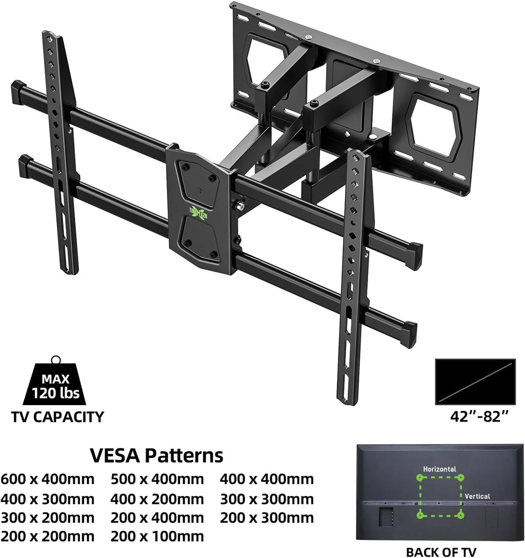 USX MOUNT Full Motion TV Wall Mount - Fits 42-82 Inch TVs Up to 120lbs | Articulating Swivel & Tilt, Max VESA 600x400mm