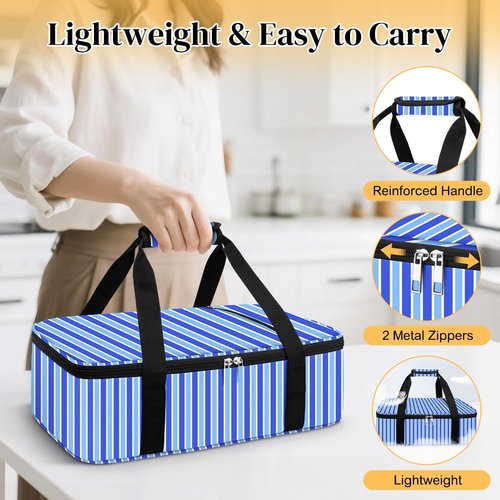 Coobiiya Insulated Casserole Carrier - Thermal Lunch Bag Keeps Food Hot or Cold | Fits 9" x 13" Baking Dish