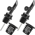 Liquor Pour Spout for Bottles, Hygienic Quick Bottle Pourer with 2 Adapters for Large Neck Bottles, Auto-Open/Close, for Alcohol, Olive Oil, Juices and Syrups, Black, 2 Pack
