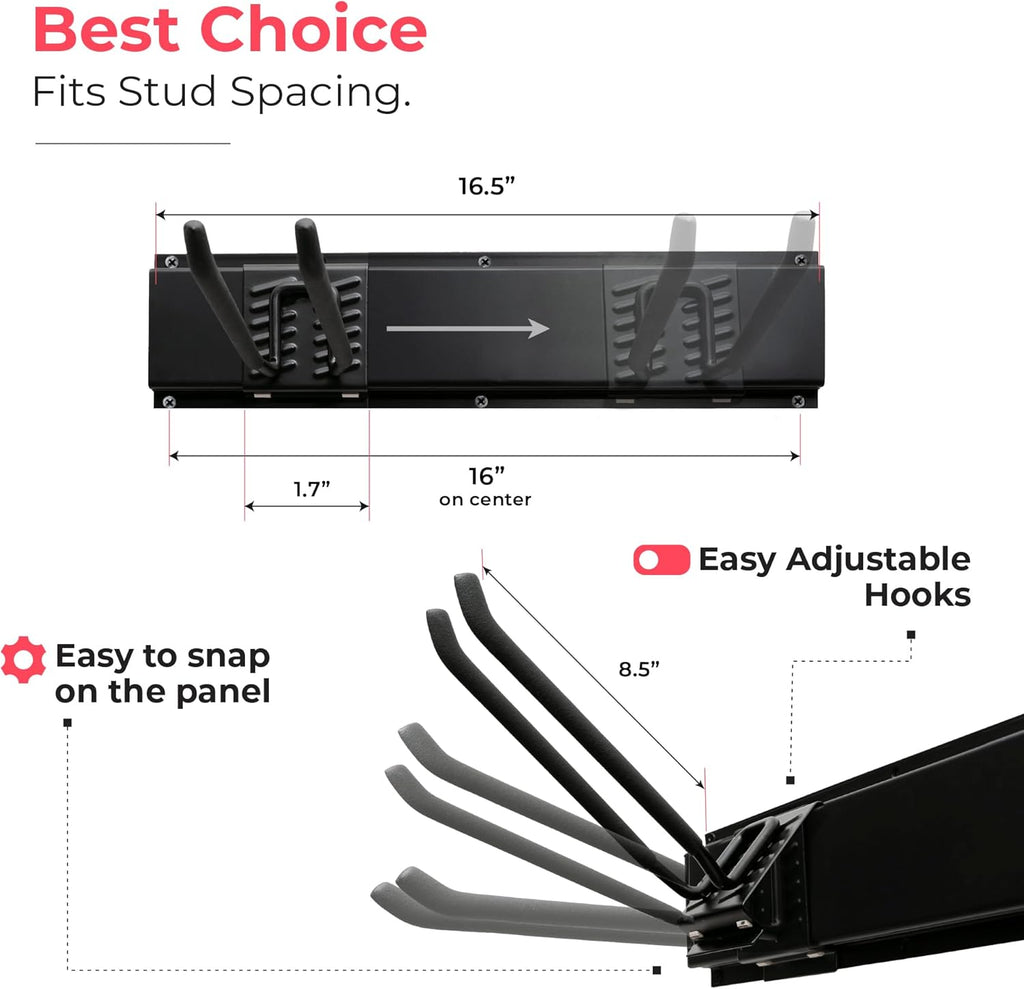 TIDYME Garage Tool Organizer - Sturdy Wall Mount Rack with Adjustable Hooks | 80 Inches, 500lbs Capacity