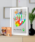 Family Handprint & Hand Casting Kit – DIY Craft Keepsake with Wooden Frame, Non-Toxic Paints, Baby Footprin Kit – Perfect Gifts for Grandparents, New Parents & Families (White, 4 Transparent Sheets)
