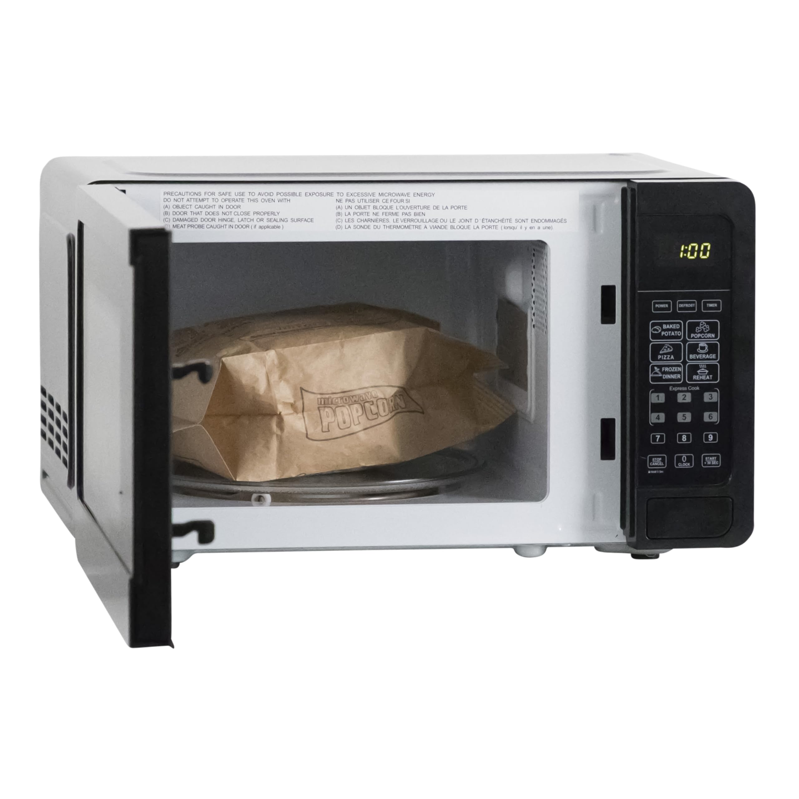 West Bend Microwave Oven 700-Watts Compact with 6 Pre-Set Cooking Settings, Speed Defrost, Electronic Control Panel and Glass Turntable, 0.7 Cu.Ft., Black