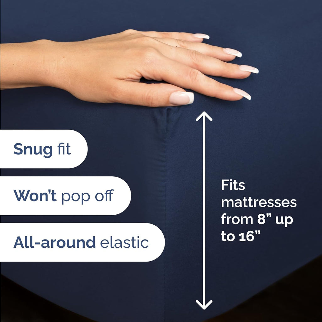 Skiennix Twin Size 3-Piece Sheet Set - Ultra-Soft Cooling Bed Sheets - Deep Pockets, Navy Blue