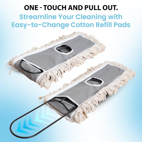 JINCLEAN 24" Industrial Cotton Floor Dust Mop with adjustable Steel Handle - Commercial Mops for Hardwood, Tiles, Laminate, Vinyl, Garage epoxy, Bamboo surface cleaning and Flooring Push Dust Broom