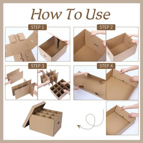 Feifeiya 8 Pack Wine Glass Moving Boxes Kitchen Moving Boxes with Handle Kitchen Kit with Lid for Dish Glassware (15 x 12 x 10 Inches)