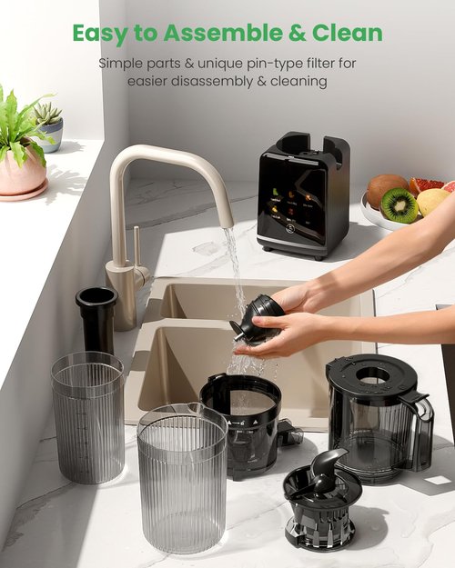 Kismile Cold Press Juicer Machine with 5 Modes, ABS Housing & HD Display, 4.5" Wide Feed Chute Slow Juicer for Fruits & Vegetables, Quiet Masticating Juicer Press, Easy to Clean, High Juice Yield