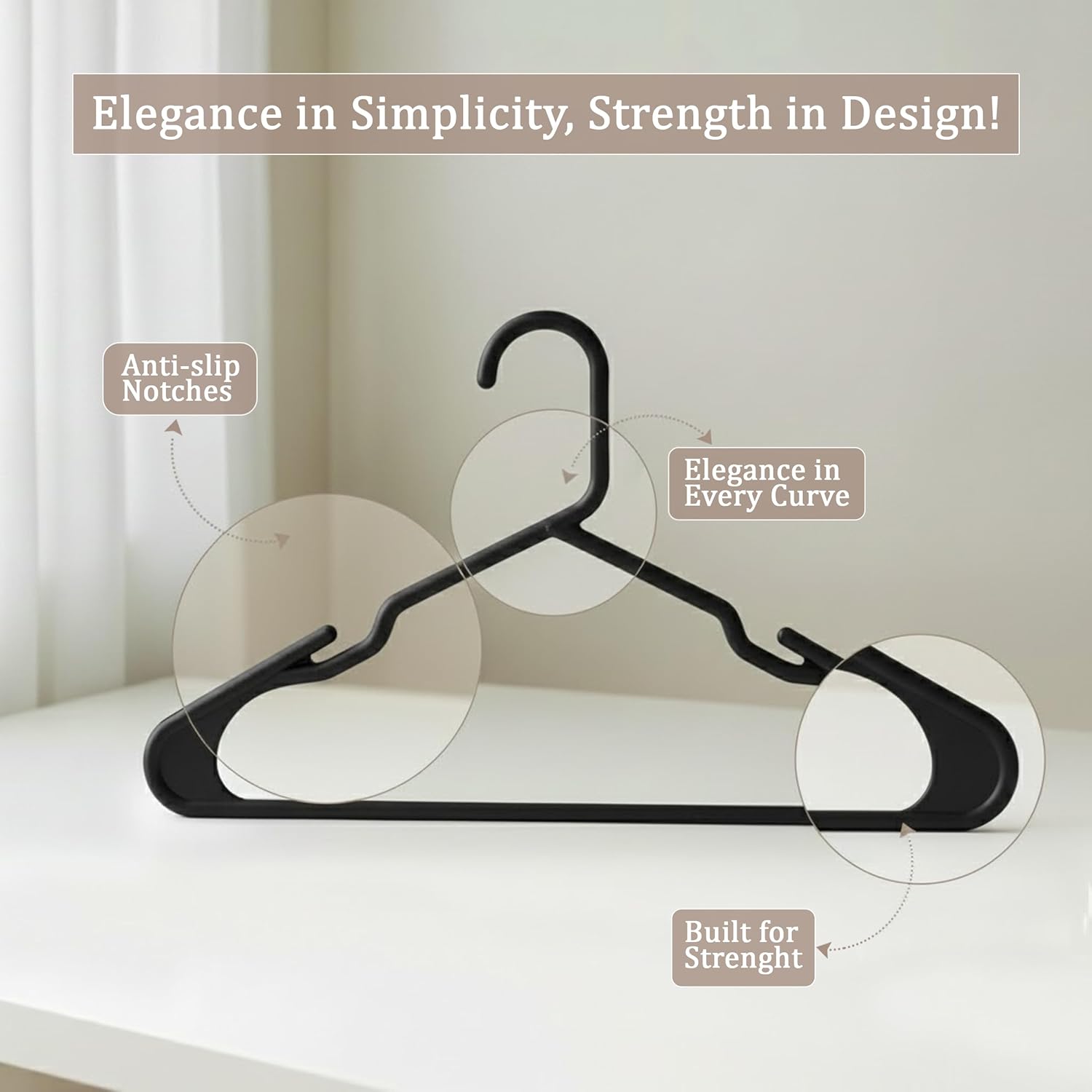 Utopia Home Plastic Hangers 20 Pack - Durable Space-Saving Clothes Hangers - Black Closet Organizers