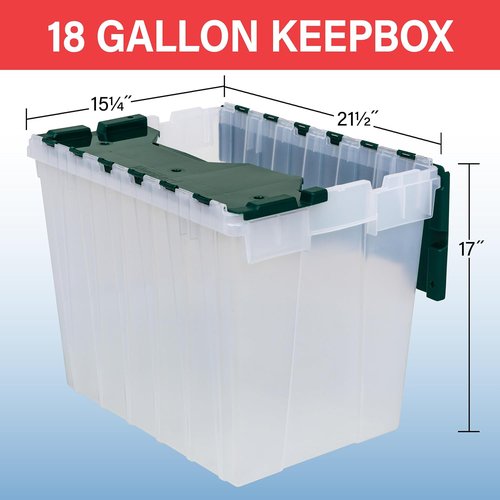 Akro-Mils KeepBox 18 Gallon Storage Container - Nesting & Stackable with Lid | Clear Tote for Garages & Closets - 3-Pack