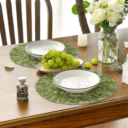 Artoid Mode Antique Herbs and Wild Flowers Spring Round Placemats Set of 4, 14 Inch Summer Round Table Mats for Dining Decoration