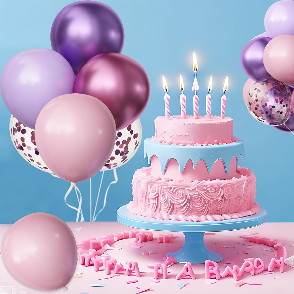 OuMuaMua Pink & Purple Balloons - 62 Pcs Lavender & Light Pink Latex Balloons for Birthday & Wedding Decor | 12 Inch