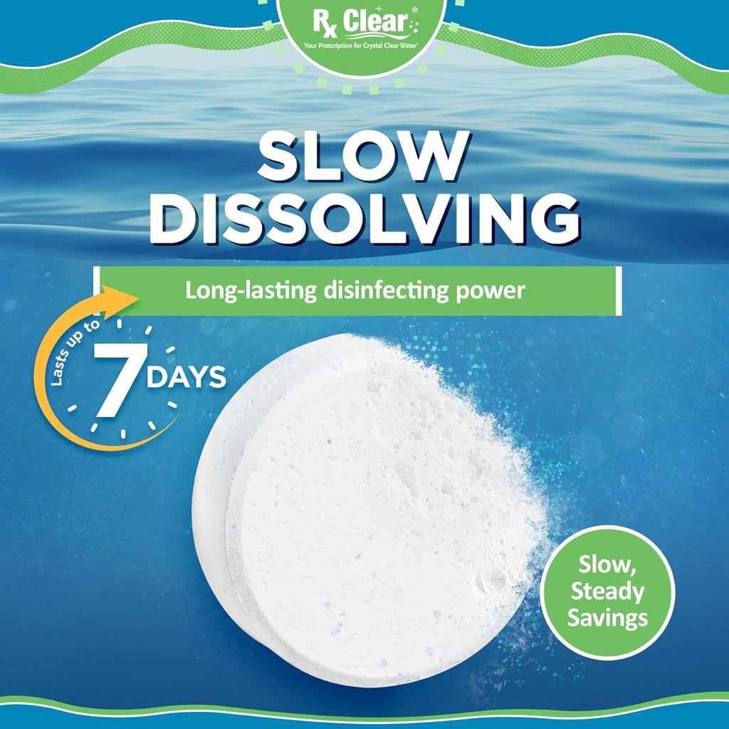 Rx Clear 3" Chlorine Tabs - 5 Pounds of Stabilized Tablets for Long-Lasting Pool Sanitization | Slow Dissolving & UV Protected