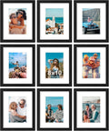 Vittanly 8x10 Picture Frames Set of 9 - Shatter Resistant Plexiglass | Display 5x7 or 8x10 Photos, Black