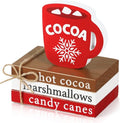KORMMCO Christmas Wood Decor - Hot Cocoa Decorative Book Stack for Tiered Tray | Mini Faux Book Decor