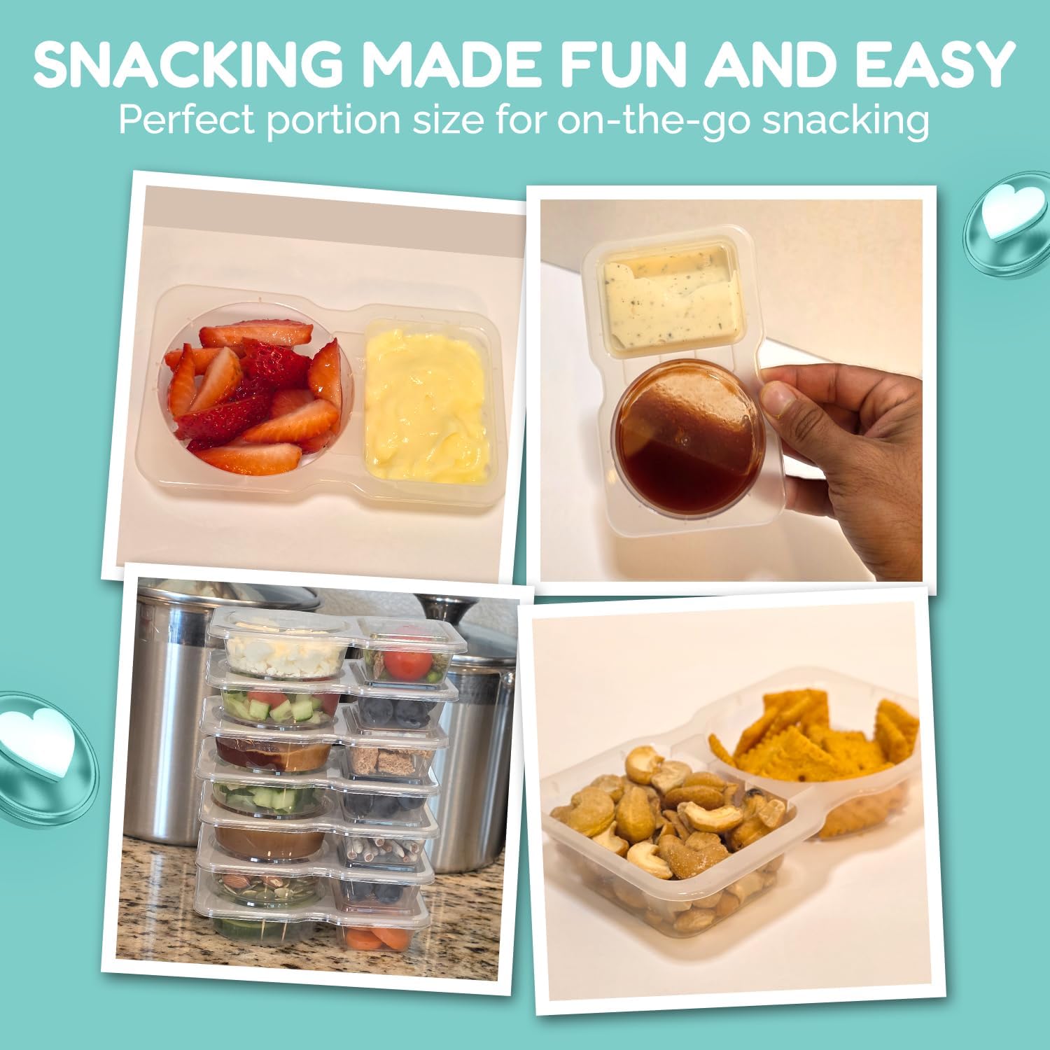 Skiennix Reusable Snack Containers - 20 Pack with Lids | Double Compartment for Kids' On-the-Go Meals