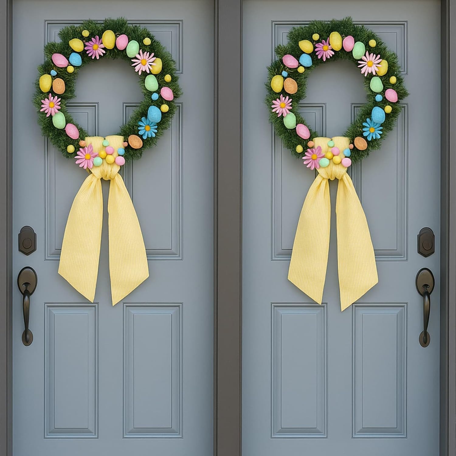 Yellow Striped Wreath Sash - 5.12" Wide x 54.33" Decorative Ribbon for Fall & Thanksgiving