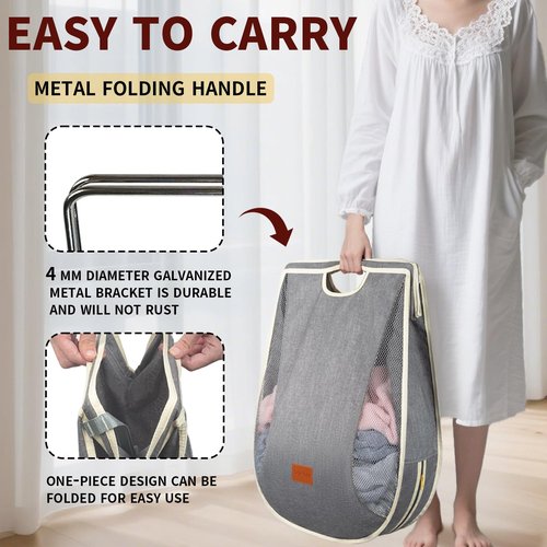 Ligereza Large Capacity Hanging Laundry Hamper Bag,Portable Over The Door Laundry Basket,Breathable Clothes Hamper,for Dormitory/Bathroom/RV Camping 14.5 x 8.6 x 25.5 in (Gray)