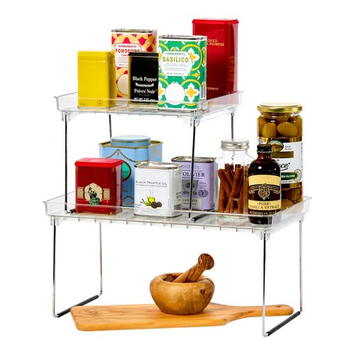 madesmart Stacking Shelf, Small, Clear, Vertical Storage with Airflow Holes, Organizer for Spices, Make-Up, Bottles & Jars, Clear