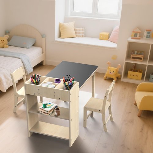 doowroodni Kids Art Table and Chair Set, Sturdy Beech Wood Study Desk for Children’s Drawing, Learning & Play - Multi-Functional Activity Table for Home,Toddler Desk with Storage and 1 Chair