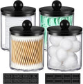 Clear & Black Acrylic Qtip Holder Dispenser | 4 Pack Cotton Swab Storage Canisters - Bathroom Essentials