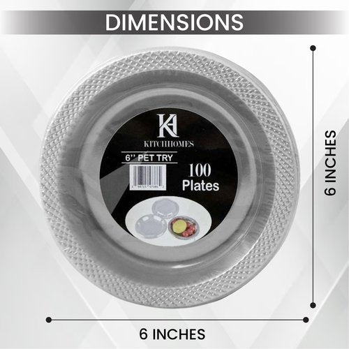 KITCHHOMES 6 Inch Clear Plastic plates - Flexible 100 Pack clear plastic plates for Dessert, Appetizers, BBQ, Party, Travel, and Events - Microwave Safe, Recyclable & Disposable Plates