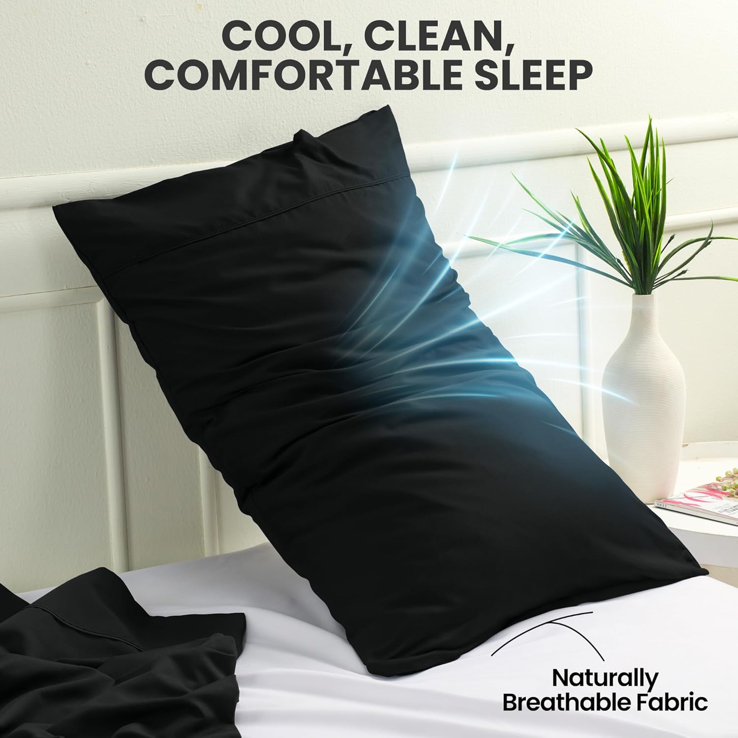 Utopia Bedding Standard Pillow Cases - Soft Brushed Microfiber - 2 Pack, Fade Resistant, 20" x 26", Black