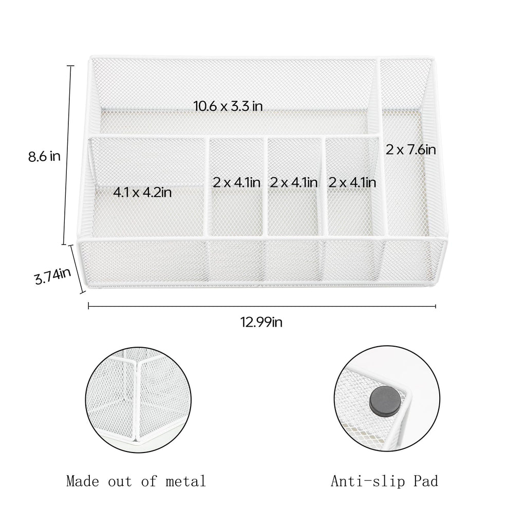 Paper Plate Organizer for Countertop, Metal Silverware Caddy for Cup, Fork, Spoon, Napkin, Paper Plate and Utensil Holder, Cutlery Caddy for Party, Camping, Picnic (White)