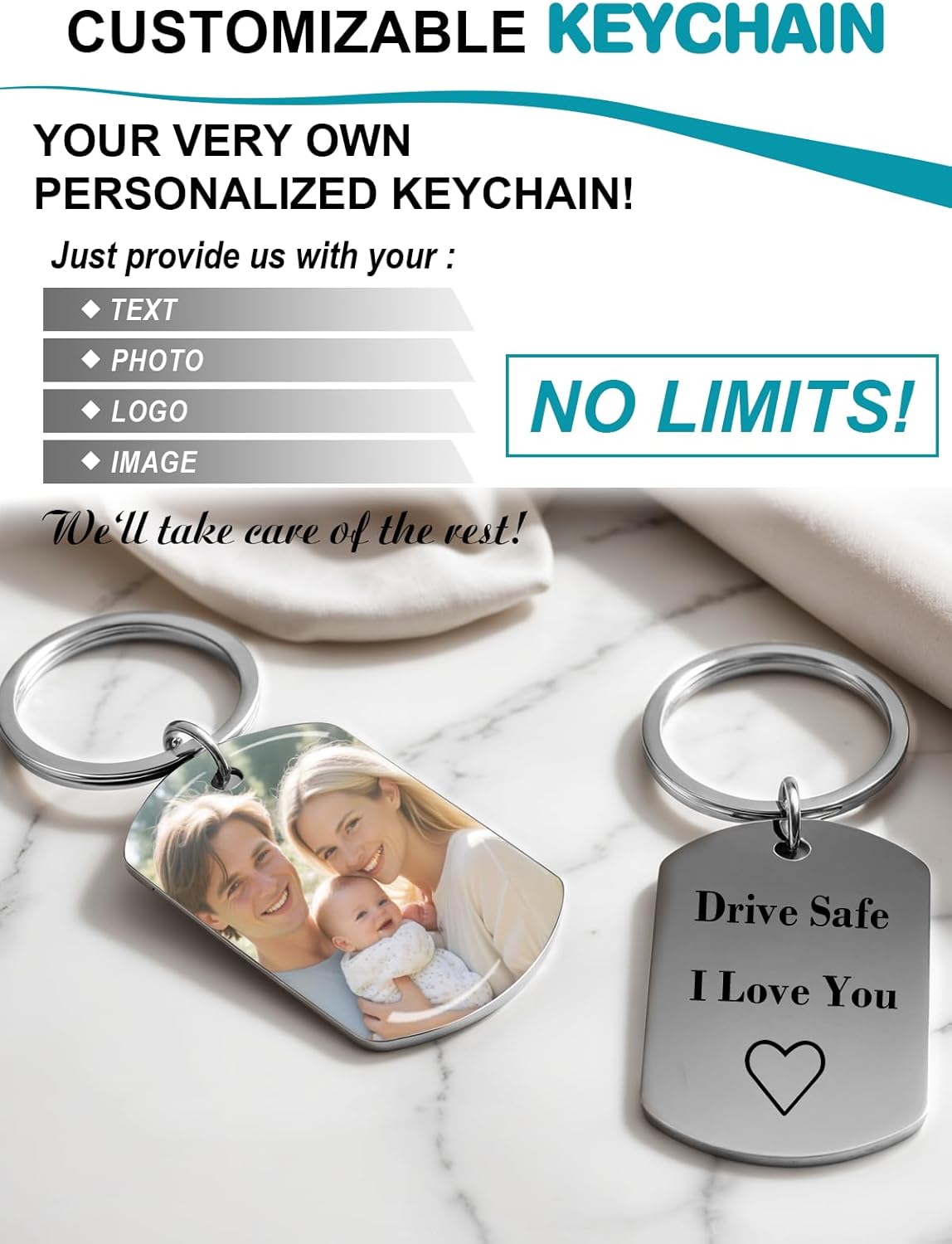 Skiennix Custom Keychain | Personalized Photo & Text Gift for Boyfriend, Dad, or Men