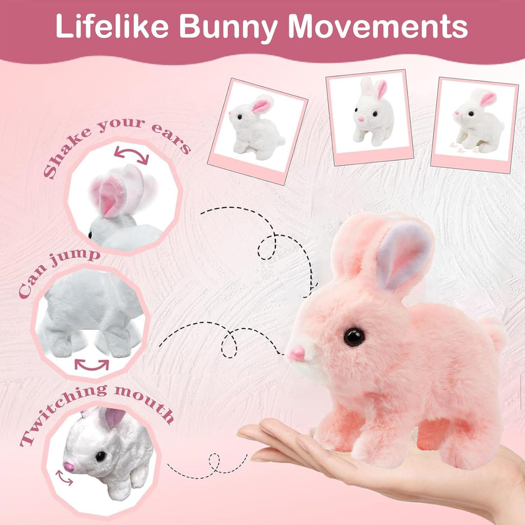 Vitality Bliss Plush Bunny Toy - Realistic Interactive Rabbit with Wiggle Ears & Twitching Nose | Brown