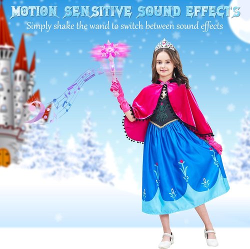 EnrichFun Light Up Frozen Snowflake Wand - Motion Sensitive Magic Princess Toys for Kids | 4 Pack (2 Blue & 2 Pink)
