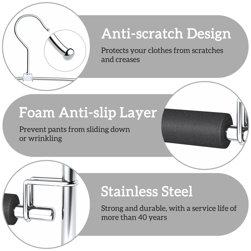SINDAX Pants Hangers Space Saving - 6Pack, 5 Layers Space Saving Hangers, Sturdy Stainless Steel Pant Rack with Anti-Slip Swing Arm, Closet Organizers and Storage for Trousers Jeans
