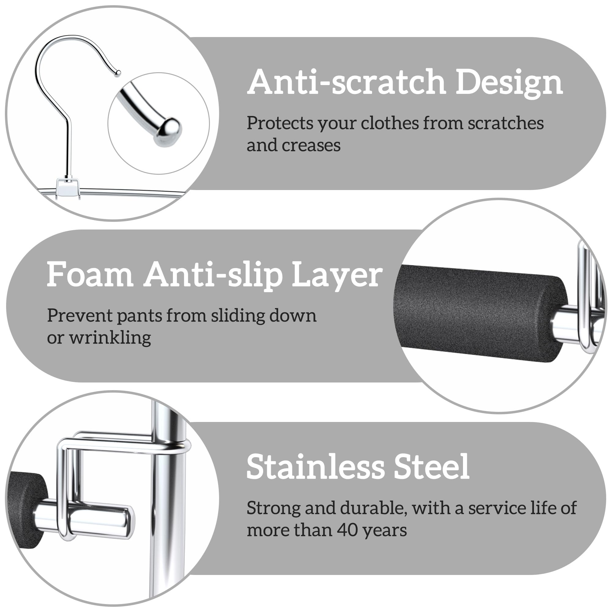 SINDAX Pants Hangers Space Saving - 6Pack, 5 Layers Space Saving Hangers, Sturdy Stainless Steel Pant Rack with Anti-Slip Swing Arm, Closet Organizers and Storage for Trousers Jeans