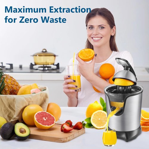 JUSANTE Citrus Juicer, Orange Juicer Machine, Stainless Steel Hands Free Lime Grapefruit Squeezer, Electric Citrus Juicer for Juice, Fruits, Lemons