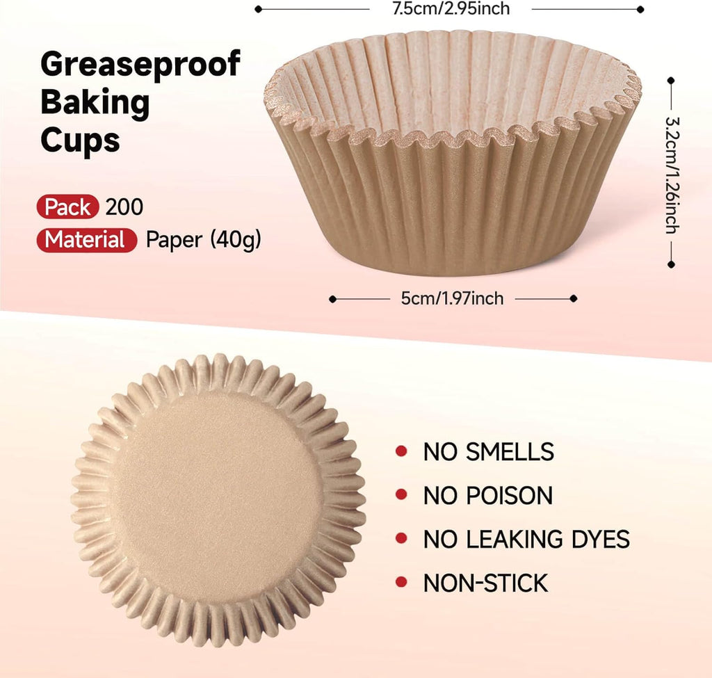Regine Switzerland Cupcake Liners - Natural Baking Cups for Muffins | 200 Pack Standard Size