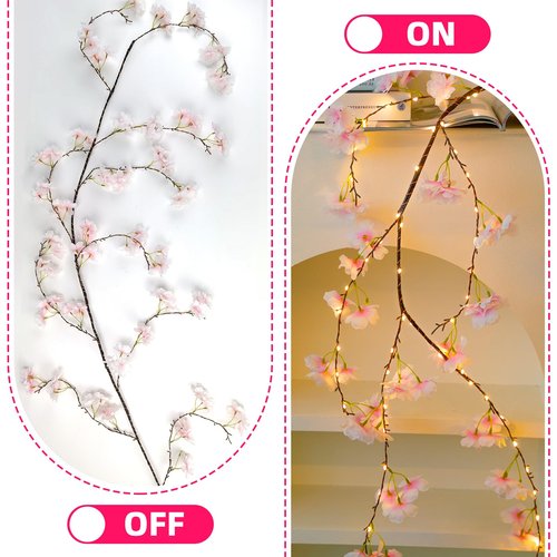 XINXIANLIAN 100 LED Cherry Blossom Lights, 5.9ft Fairy Lights for Bedroom, 8 Flashing Modes Cherry Blossom Branches, for Mantel, Wedding, Party and Christmas Decoration.