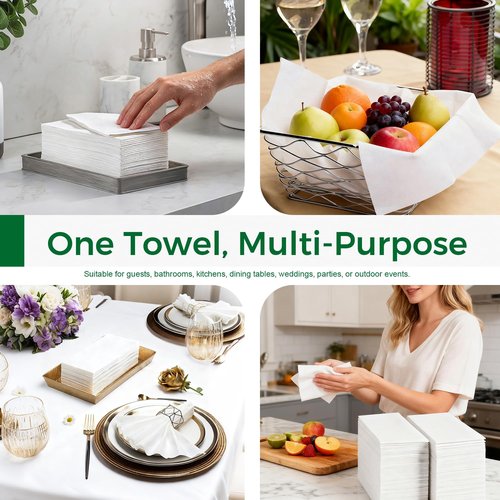 Charmount 300 Pack Disposable Linen-Feel Guest Towels, Soft Absorbent White Hand Towels Bulk, Cloth-Like Napkins for Bathroom, Kitchen, Wedding, Party, Events
