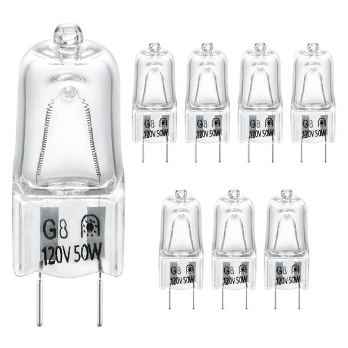 【8-Pack】 G8 Halogen Bulbs for Microwave Ovens, 120V 50W Compatible with LG 6912A40002J, GE WB08X10057 & Kenmore Models Replaces GE Oven Bulbs, Halogen Bulbs for Range Hoods and appliances