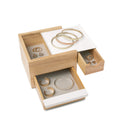Umbra Mini Stowit Jewelry Box - Modern Keepsake Storage Organizer with Hidden Compartment Drawers for Ring, Bracelet, Watch, Necklace, Earrings, and Accessories (White/Natural)